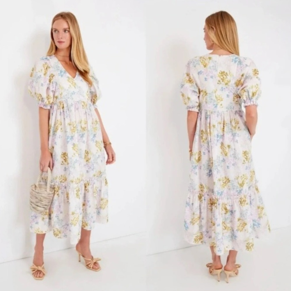 B44 Hunter Bell Palmer Maxi Dress Floral Puff Sleeve Flowy Garden Party - Picture 3 of 12